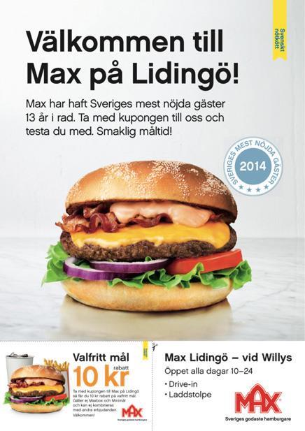 10 kronor rabatt på Max Hamburgerrestaurang på Lidingö!