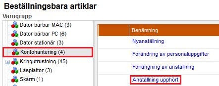 Om användaren önskar eller behöver något annat/ytterligare än standardpaketet så finns beställningsbara produkter/artiklar under Dator bärbar PC, Dator bärbar MAC, Dator stationär, Skärm och