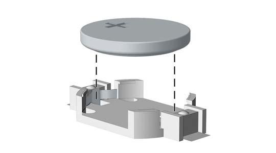 6. Leta rätt på batteriet och batterihållaren på moderkortet. OBS! På vissa modeller kan det bli nödvändigt att ta bort en inbyggd komponent för att komma åt batteriet. 7.