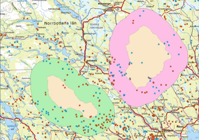 Varje DNA-identifierad björnindivid finns representerad med en eller flera prickar. Figur 7.