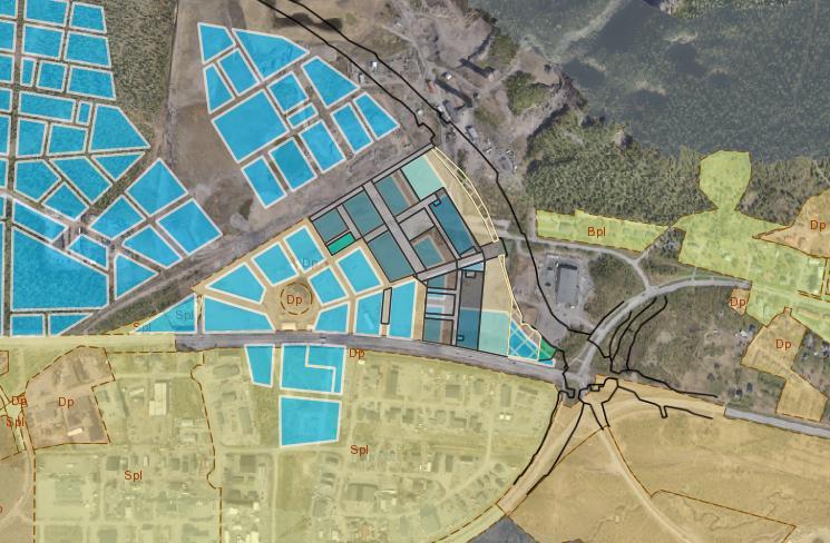 2. Översikt av vägplan E10 KNC Figur 1. Översikt över gällande detaljplaner och påbörjade detaljplaner i gult och orange. Utvecklingsplan över nya Kiruna centrum i blått.