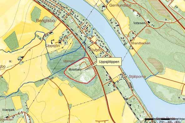 Figur 4. Uppsjötippen. Hela deponiområdet är ca 90 000 m 2. och den totala deponerade volymen i området kan uppskattas till ca 360 000 m 3.