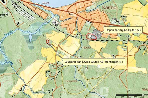 Deponi för Krylbo Gjuteri AB Karlbo 1:27, Karlbo 1:28 Riskklass 2 Avfall från Krylbo Gjuteri AB i Avesta kommun, framför allt i form av gjutsand och slagg, deponerades på två platser.