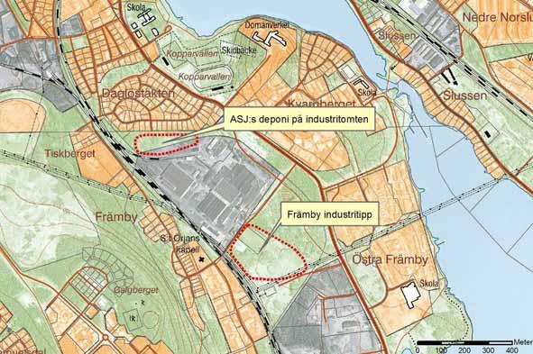Figur 7. ASJ:s deponi på industritomten och Främby industritipp.
