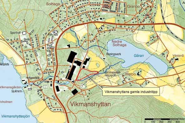 Figur 12. Vikmanshyttans gamla industritipp. Länsstyrelsen har genomfört en MIFO-inventering och riskklassning av stålverket.