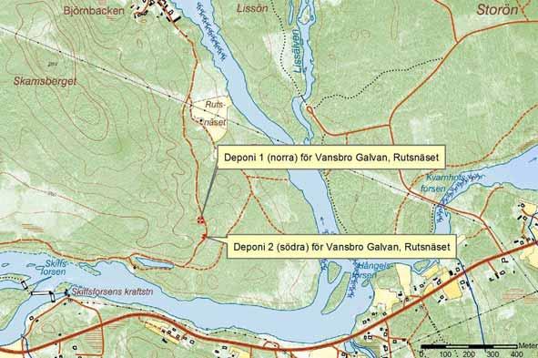 Figur 20. Deponier för Vansbro Galvan, Rutsnäset. Deponi 1 (norra) Skamhed 277:1 Riskklass 2 Deponins yta är ca 100 m 2.