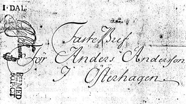 Bild 15. Omslaget till fastebrevet från 1777. Originalet finns hos Lennart Petterssons barn i Hultstugan. Österhagen kom från nu och i nästan 200 år fram till 1968 att vara i samma släkts ägo.