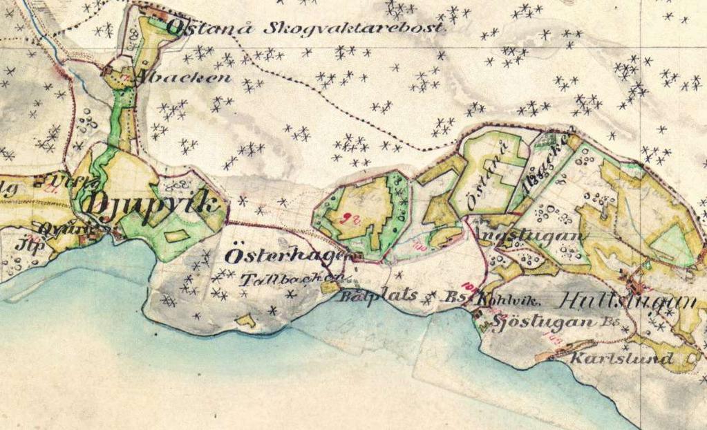 Bild 20. Konceptet till den första ekonomiska kartan häradskartan från år 1868 ger en mycket detaljerad bild av åker, äng, vägar, byggnader m.