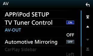 CD/ljud- och bildfiler/ipod/apps Använda spegling ( ) 5 Tryck på [APP/iPod SETUP] (APP/iPodinställning). Du kan lyssna på musik eller se på video från speglingsfunktionen som körs på Android.