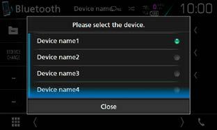 Bluetooth-kontroll Funktionspanel 1 Tryck på vänstra sidan av skärmen. 2 Tryck på namnet för den enhet du vill ansluta. Följande funktioner kan användas med knapparna i det här området.