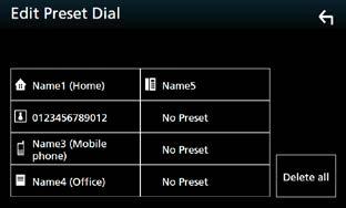 Bluetooth-kontroll Förinställning av telefonnummer Du kan registrera telefonnummer som ofta används på denna enhet. 1 Tryck på [ ]. 2 Tryck på [Edit] (redigera).