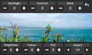 Inställningar Inställningar Inställningar för bildskärmen Du kan justera bildkvaliteten för video, menyskärm, etc. 1 Tryck på <MENU>-knappen/ volymknappen. Popup-menyn visas.