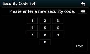 Observera att säkerhetskoden kan vara ett 4 till 8-siffrigt nummer som du själv väljer. 1 Tryck på [Security Code Set] (inställning av säkerhetskod) på säkerhetsskärmen.