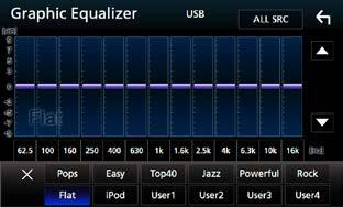 ALL SRC Använd den justerade equalizern för alla källor. Tryck på [ALL SRC] (Alla källor) och tryck sedan på [OK] på bekräftelseskärmen.