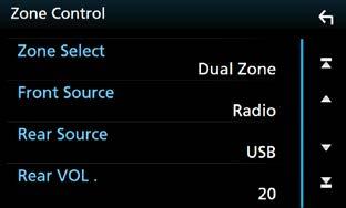 Ljudkontroll Zonkontroll 6 Ställ in varje källa som följer. Du kan välja olika källor både för de främre och de bakre positionerna i bilen. 1 Tryck på <MENU>-knappen/ volymknappen. Popup-menyn visas.