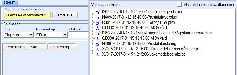 Huvuddiagnos vid DRGgruppering Kontrollera att huvuddiagnos i epikris och