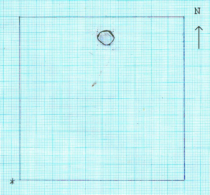 74 Planritning av AC24 Planritning av AC24, stick 2, i Ruta 3, x: 6560640, y: 660150,46, Anläggning AC60 Läge: x: 6560644,4, y: 660159,1, z: 32,65(topp mått) Beskrivning: Mörkfärgningen var diffus,