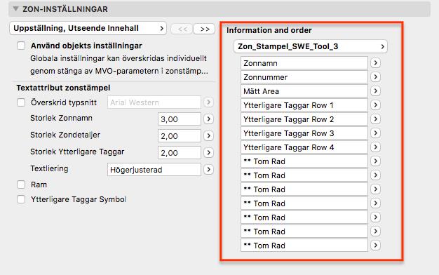 Det är möjligt att visa 0 st rader med extra information på en zonstämpel.