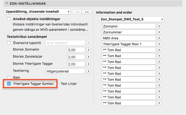 Det är möjligt att visa information i Ytterligare Taggar med