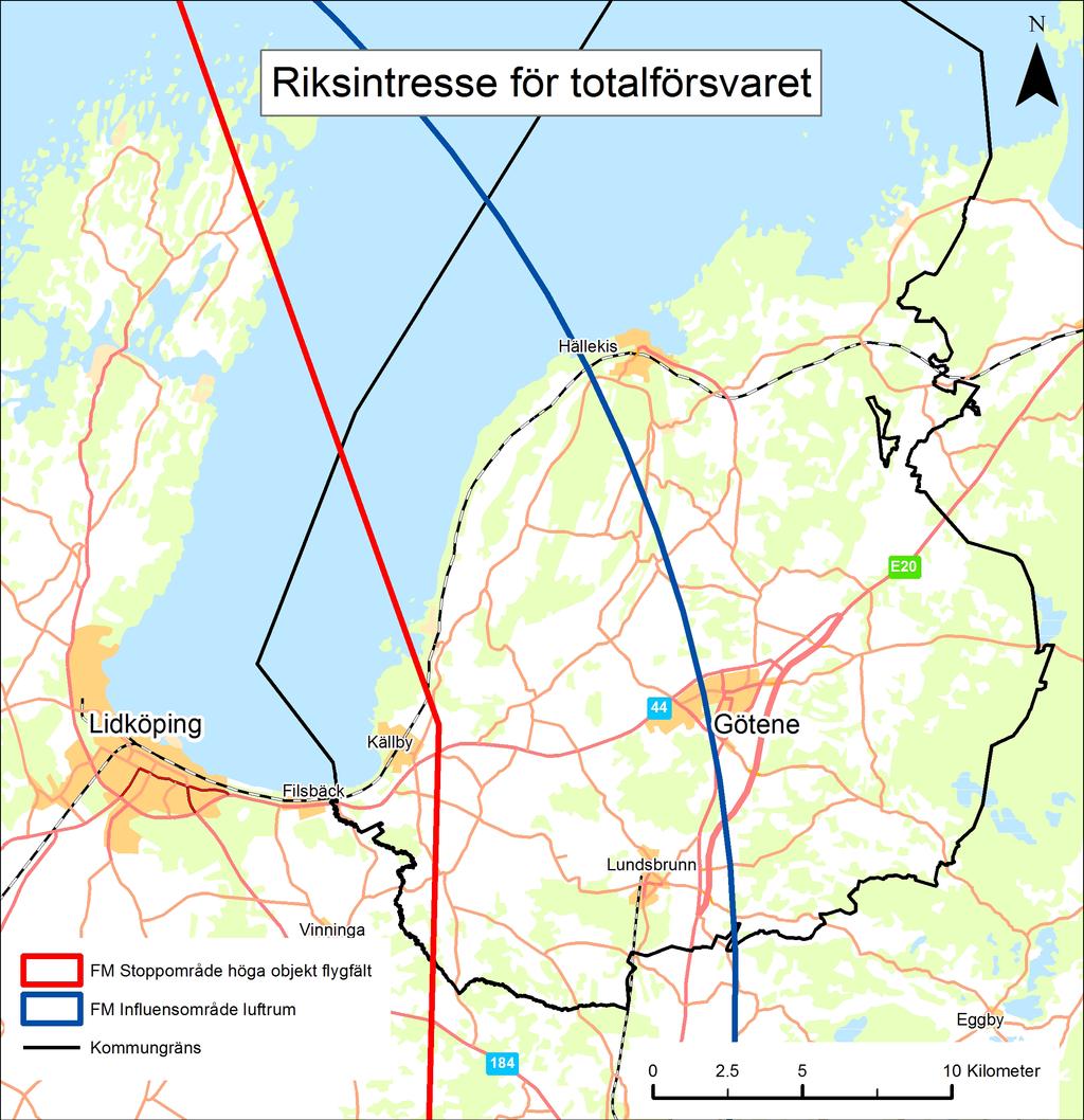Tematiskt tillägg till Götene kommuns översiktsplan, april 2016 Hänsyn till flyg och sjöfart Alla byggnadsobjekt med en höjd av 20m eller högre skall remitteras till Luftfartsverket, LFV, som har
