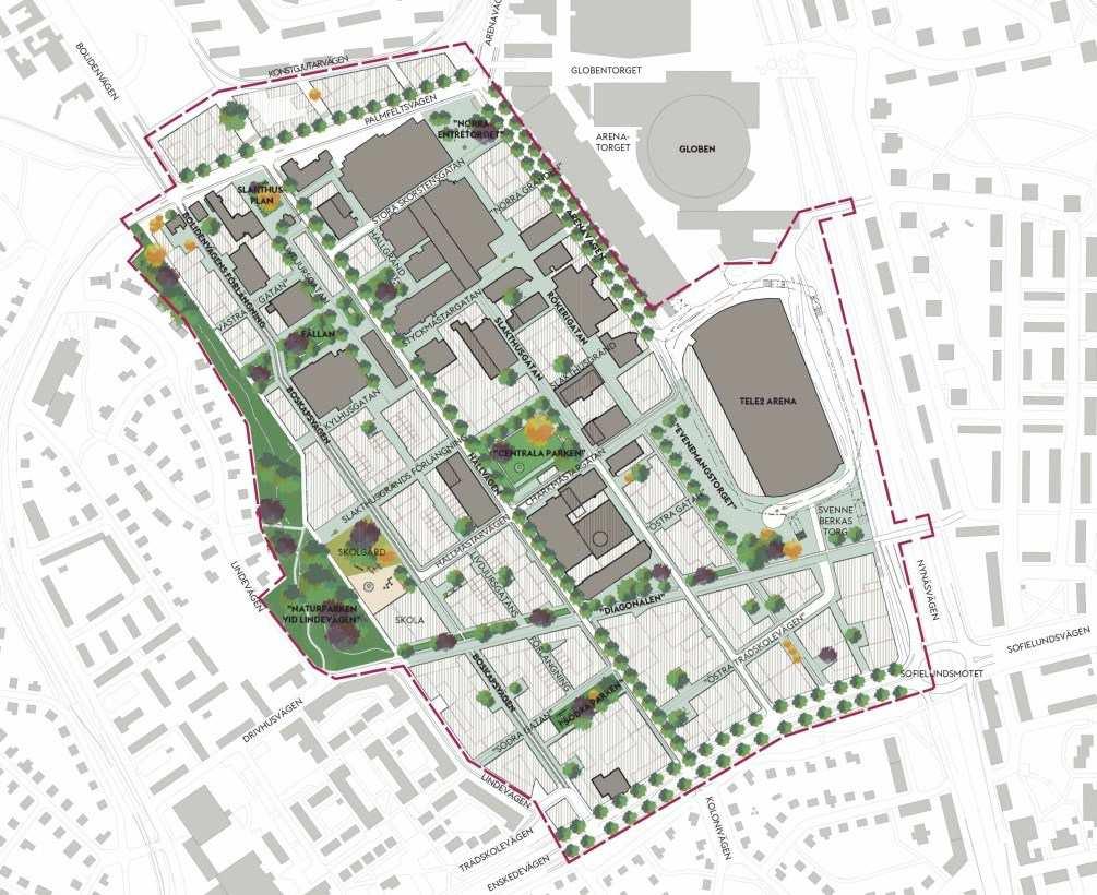 Sida 7 (20) i öster förlängs den med en gång- och cykelbro över Nynäsvägen till Blåsut i riktning mot Nytorps gärde.