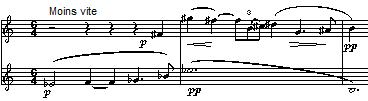 B, som är ett långt avsnitt, är långsammare. Första temat presenteras i cellon: Det andra temat hörs först i pianot: men tas sedan upp av stråkarna.