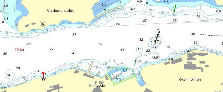 2.2 Fartygstrafik Huvudfarled Ålandsfärjor linjen) Finnbodagrundet Farled söder om grund Sicklaön 37:46 Figur 5. Sjökort med de olika farlederna markerade.