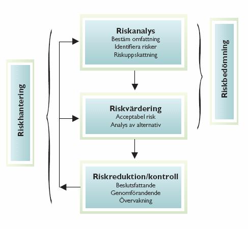 3 Omfattning av riskhantering Detta kapitel innehåller en beskrivning av begrepp och definitioner, arbetsgång och omfattning av riskhantering i projektet samt de metoder som används i rapporten. 3.