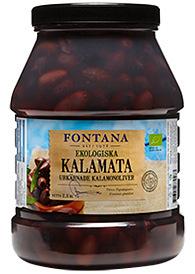 2,3 kg Grekland FONTANA Urkärnade Kalamonoliver* (58,7%), vatten, vinäger*, havssalt. *=Ekologisk produkt. Pastöriserad produkt. 77 722 OLIVER Kalamata urkärnade.