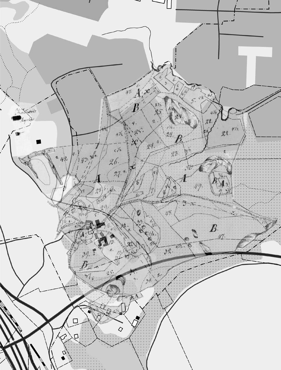 0 100 m Fig. 10. Kartan från 1812 lagd ovanpå dagens fastighetskarta. Bearbetning C. Rosén. Kartakt i Lantmäteriets forskningsarkiv N60-3:1.