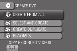 Kopiere filer (fortsatt) Sikkerhetskopiere alle filer Forberedelse: Koble videokameraet til DVD-brenneren. Velg -modus. 1 Velg [CREATE FROM ALL]. 5 Velg [EXECUTE]. Filene kopieres til platen.
