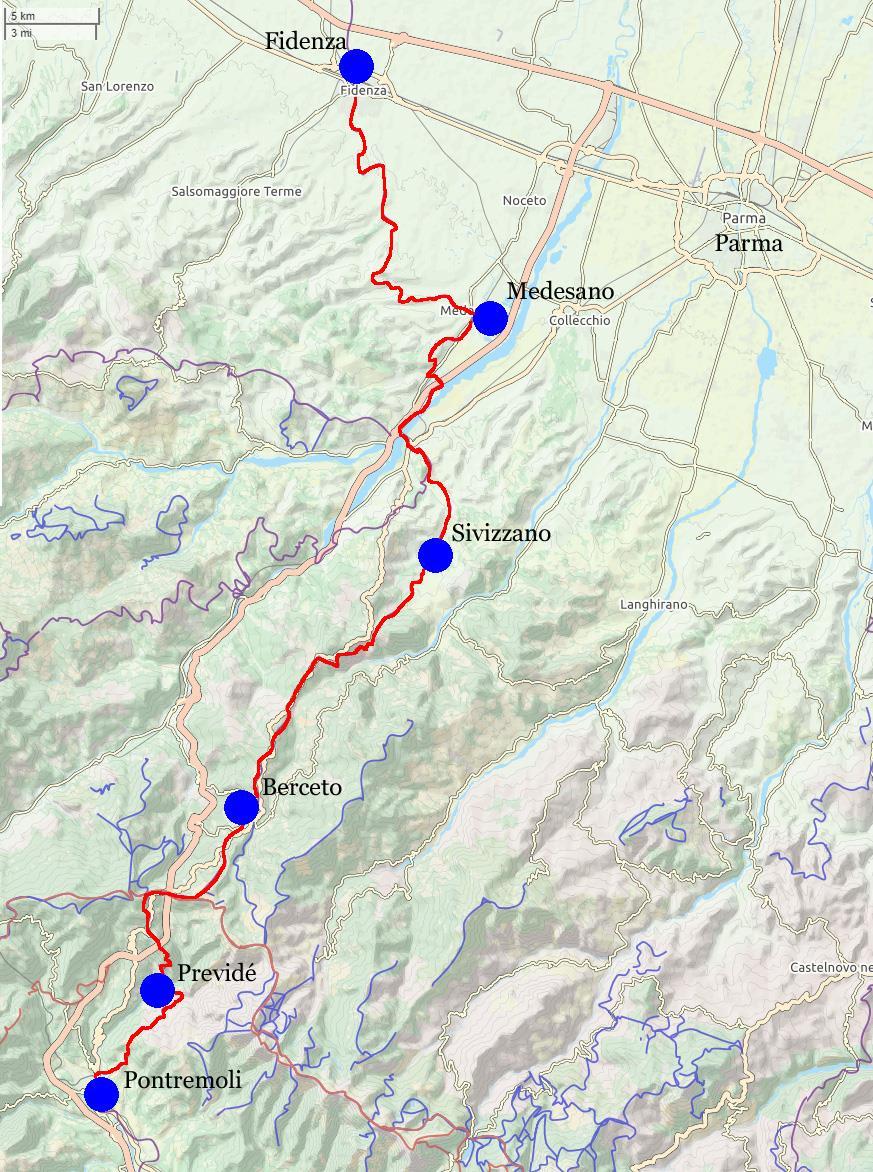 Via Francigena, Fidenza - Pontremoli, 6 nätter 7(8) Via Francigena genom Italien Omnes viae Romam perducunt, alla vägar bär till Rom är en gammal devis som under medeltiden inte var långt från