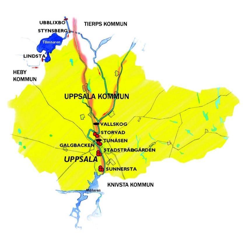 Vattenförsörjningssystemet och ingående vattenresurser Uppsala stads dricksvattenförsörjningssystem (Figur 1) är uppbyggt kring Uppsalaåsen.