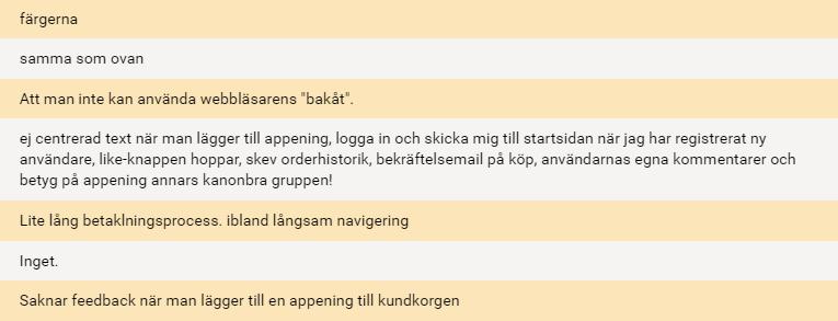 Vad tyckte du inte om på webbapplikationen?