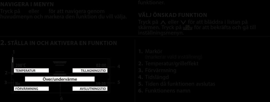 DAGLIG ANVÄNDNING SV Tryck på och håll den intryckt: Displayen visar När det objekt som du vill välja är markerat på huvudmenyn.