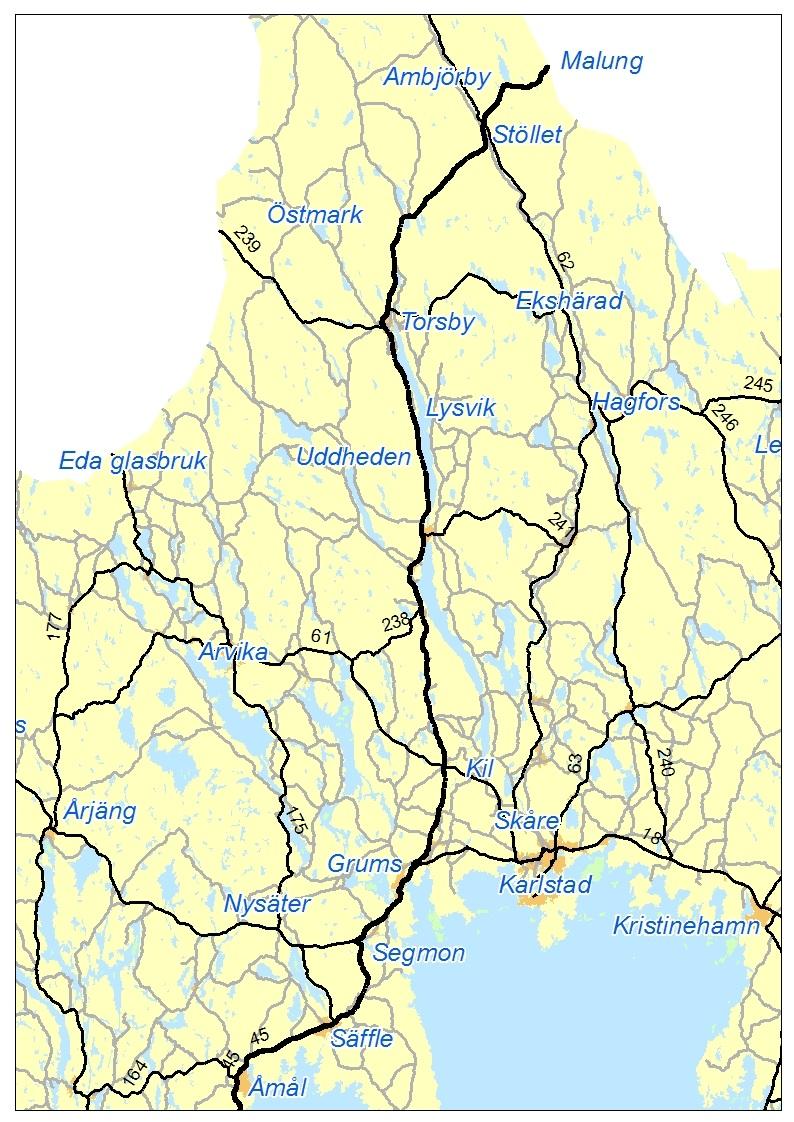 Bilaga: Karta Väg E45, Värmlands län Gästväg på E16 Sträcka 7 Sträcka 6