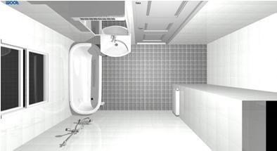 BADRUM TYP 2 Notera ny placering av värmestammar i tvättrummet/badrummet innanför innerväggen vid pilen.