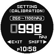 Kalibrera barometertrycksvärden Klockans trycksensor är justerad från fabrik och kräver i normala fall ingen kalibrering. Du kan kalibrera visat värde om du upptäcker större fel bland värdena.