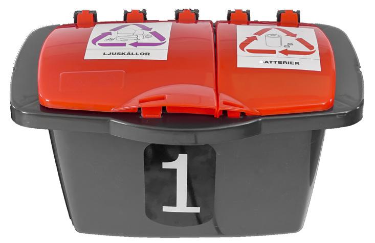 Boxar för batterier, ljuskällor och småelektronik Till flerfackskärl nummer 1 ingår en box för ljuskällor och batterier samt en upphängningslist.