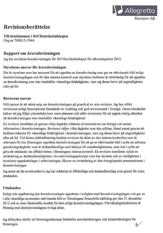 Revisionsberättelse Brf