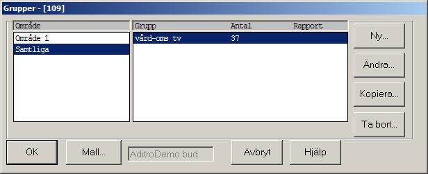 Ett annat alternativ att välja en grupp är att klicka på Urval Grupp på