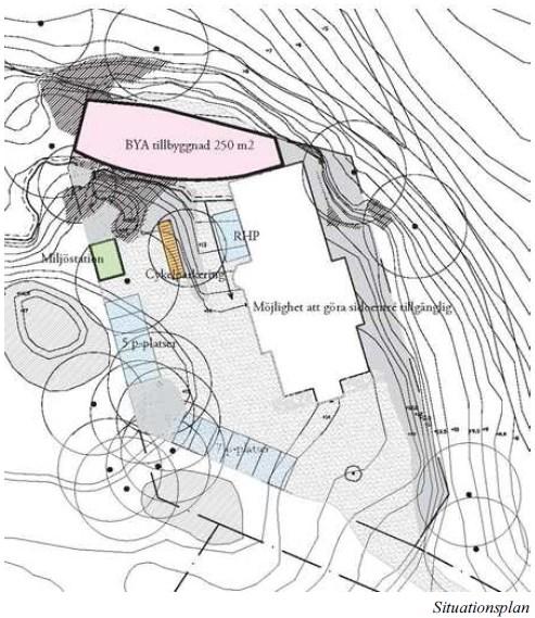 Sida 4 (6) Tillbyggnaden av kontoret planeras så att påverkan på de hydrologiska förhållandena i framförallt närliggande slänt