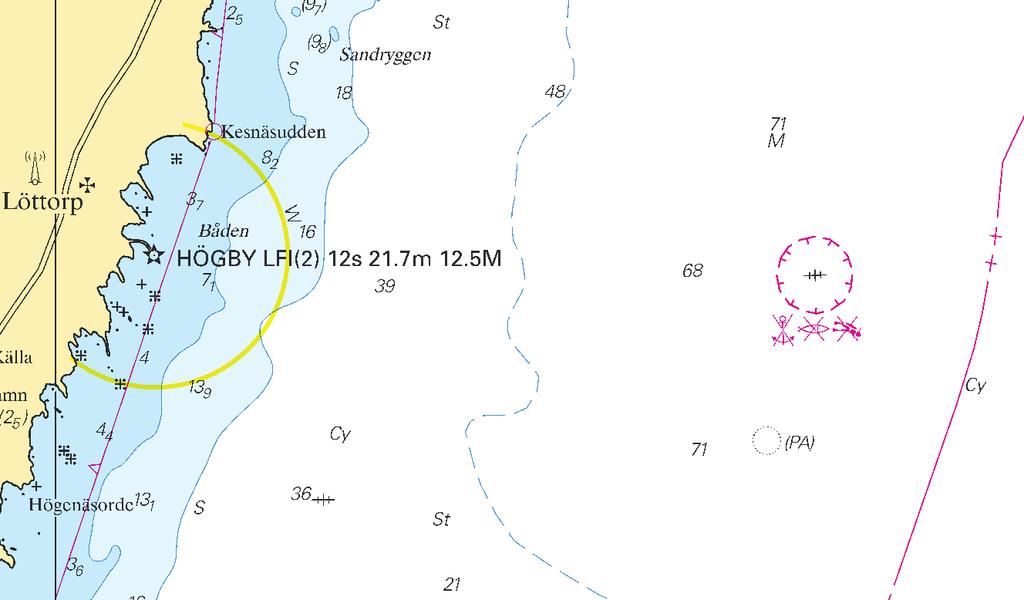 17 Nr 370 Insert Wreck and prohibited area with a radius of 1000 m 57-08,425N 17-20,941E approx. 10 M E of Högby light. Länsstyrelsen, Kalmar. Publ.