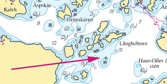 6 * 7415 Sjökort/Chart: 612 Sverige. Norra Östersjön. Stockholms skärgård. N Ljusterö. Långholmen. Undervattenssten. En undervattenssten har upptäckts S om Långholmen.