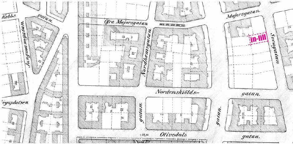 All inritad kvartersmark följer principerna i Göteborgs äldre finmaskiga fastighetsindelning: