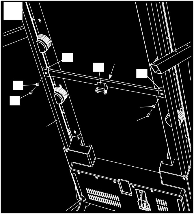 Se till att This side toward belt -etiketten (F) är vänd mot träningsmaskinen. Fäst låsbalken (G) i fästena på ramen (56) med två 5/6" x 3/4"-skruvar (5) och två 5/6"- stjärnbrickor ().