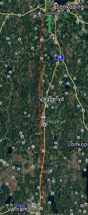 4.5.8 Jönköping-Värnamo Sträckan mellan Jönköping och Värnamo är i princip helt rak och fri från kurvor, det är endast en kurvradie på 2300 meter ut från stationen vid Jönköping.