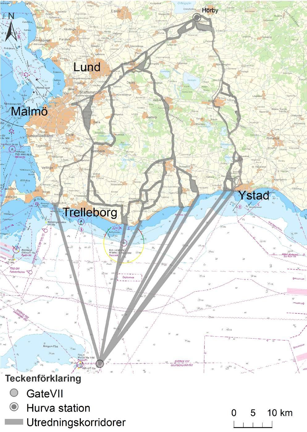 HANSA POWERBRIDGE 19 tyska ekonomiska zonen, tidigare benämnd Gate 8). Inledningsvis utreddes ett stort utredningsområde som därefter avgränsats steg för steg.
