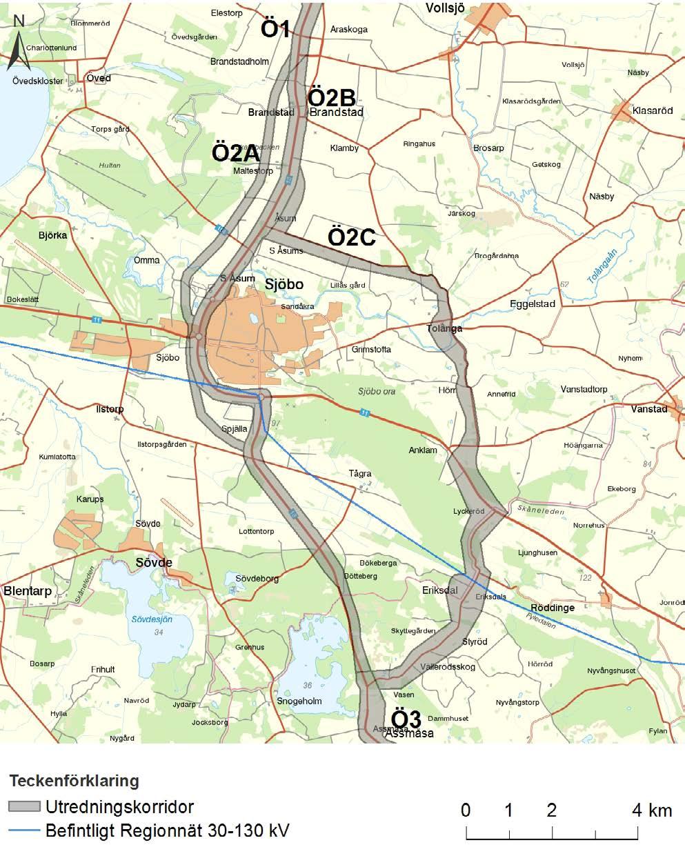 Brandstad Assmåsa, Ö2A, Ö2B och Ö2C Strax norr om Brandstad delar utredningskorridoren sig i två deletapper (Ö2A och Ö2B) varav Ö2B följer väg 13 och Ö2A parallellt med densamma.