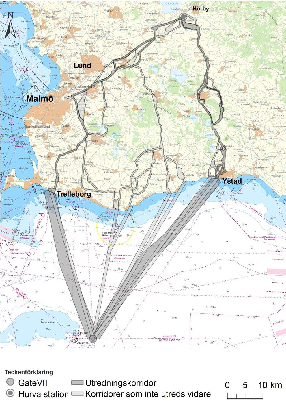 HANSA POWERBRIDGE 23 4.5 Utredningskorridorer som inte utreds vidare I det följande avsnittet beskrivs de utredningskorridorer som Svenska kraftnät valt att inte utreda vidare. I Figur 4.